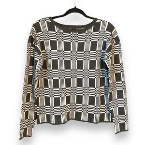 Lety & Me Grey Geometric Close Knit Boatneck Sweater Size Small NEW